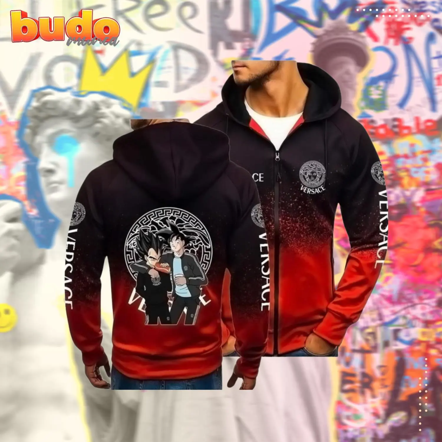 Versace songoku and vegeta unisex hoodie luxury brand outfit for men women - hot new